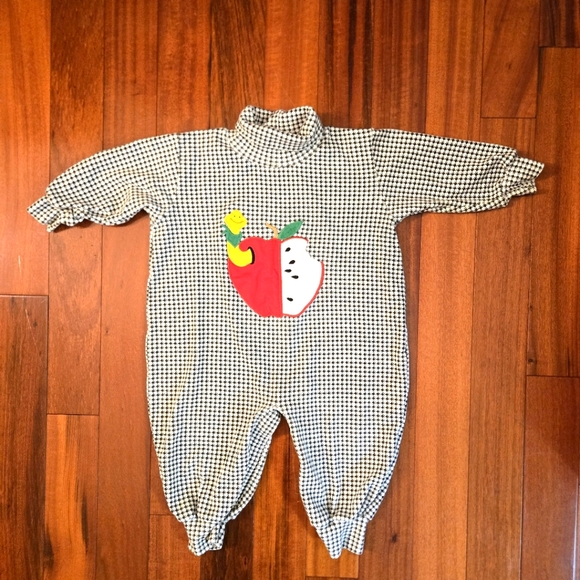 Kelly's Kids Other - Kelly's Kids Black/white Houndstooth Kids One Piece Romper Apple Design